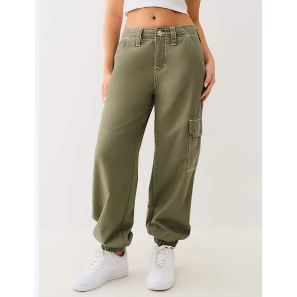 NWOT True Religion size 29 olive green Bobbi Baggy cargo pants joggers - Picture 1 of 6